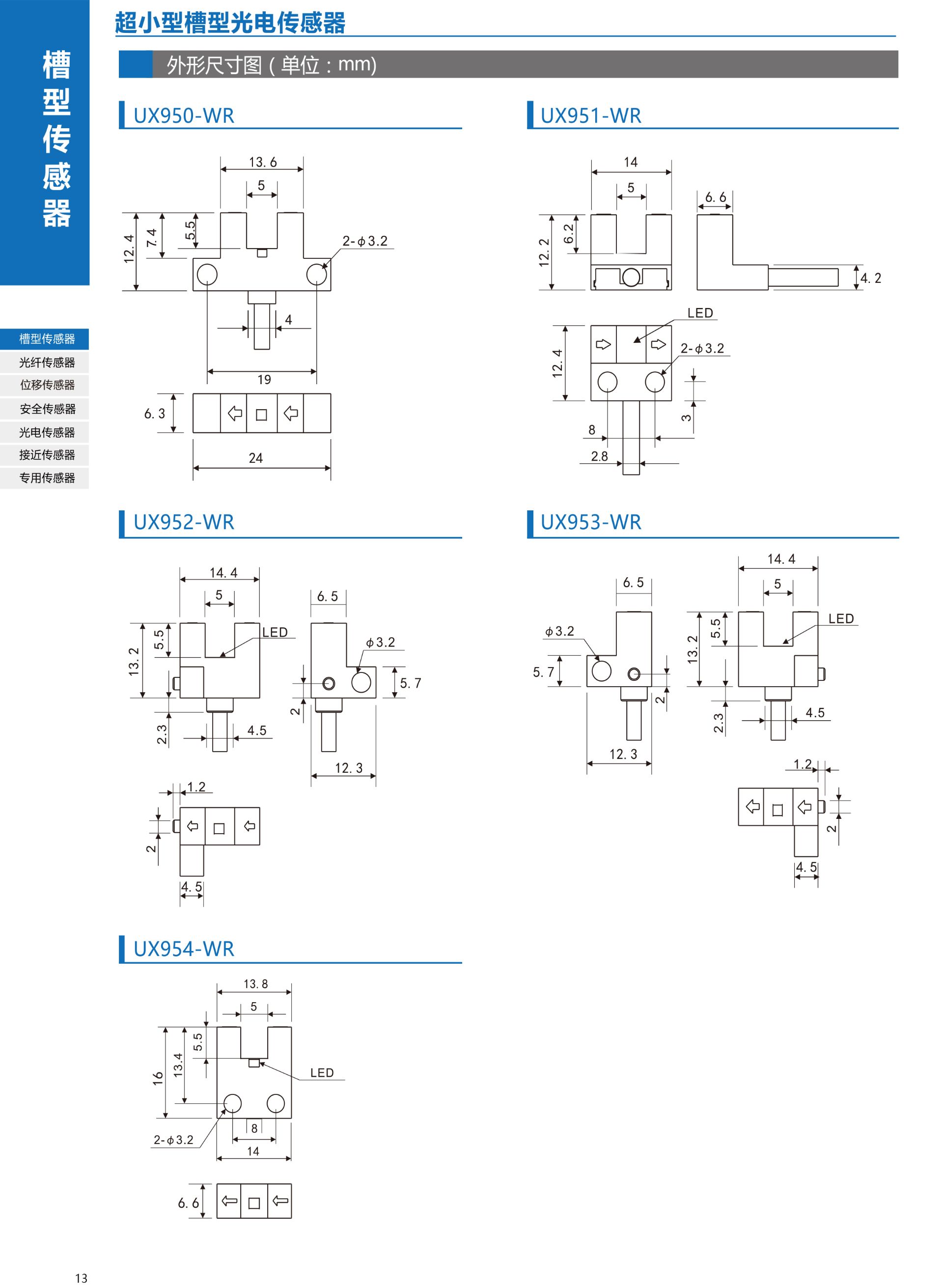 超小型槽型光电传感器UX95系列